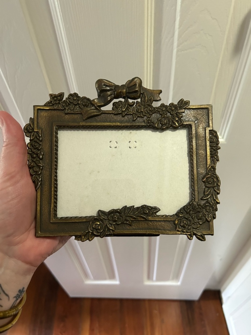 Ornate Floral Bow Brass Photo Frame - Bronze Accent